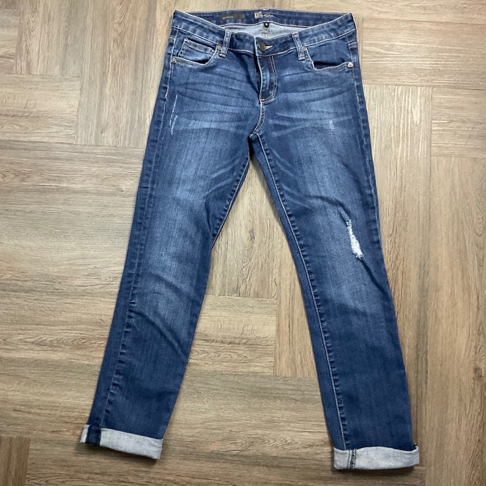 KUT from the Kloth Distressed Straight Boyfriend Jeans Women 4 Medium Wash Blue - Picture 5 of 10